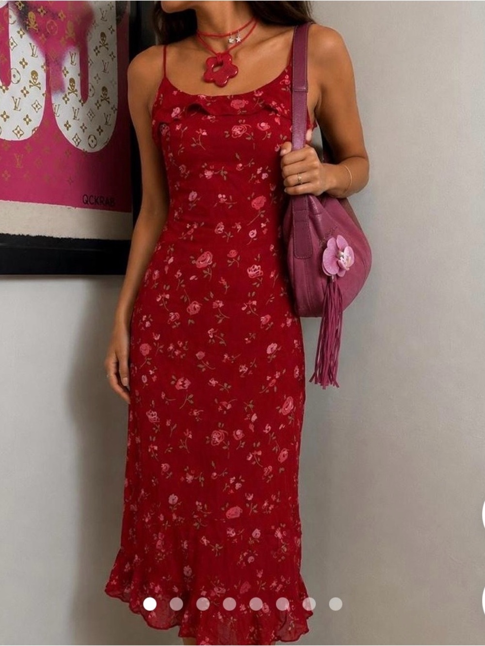 90’s American Eagle Outfitters Red Floral Midi Slip Dress